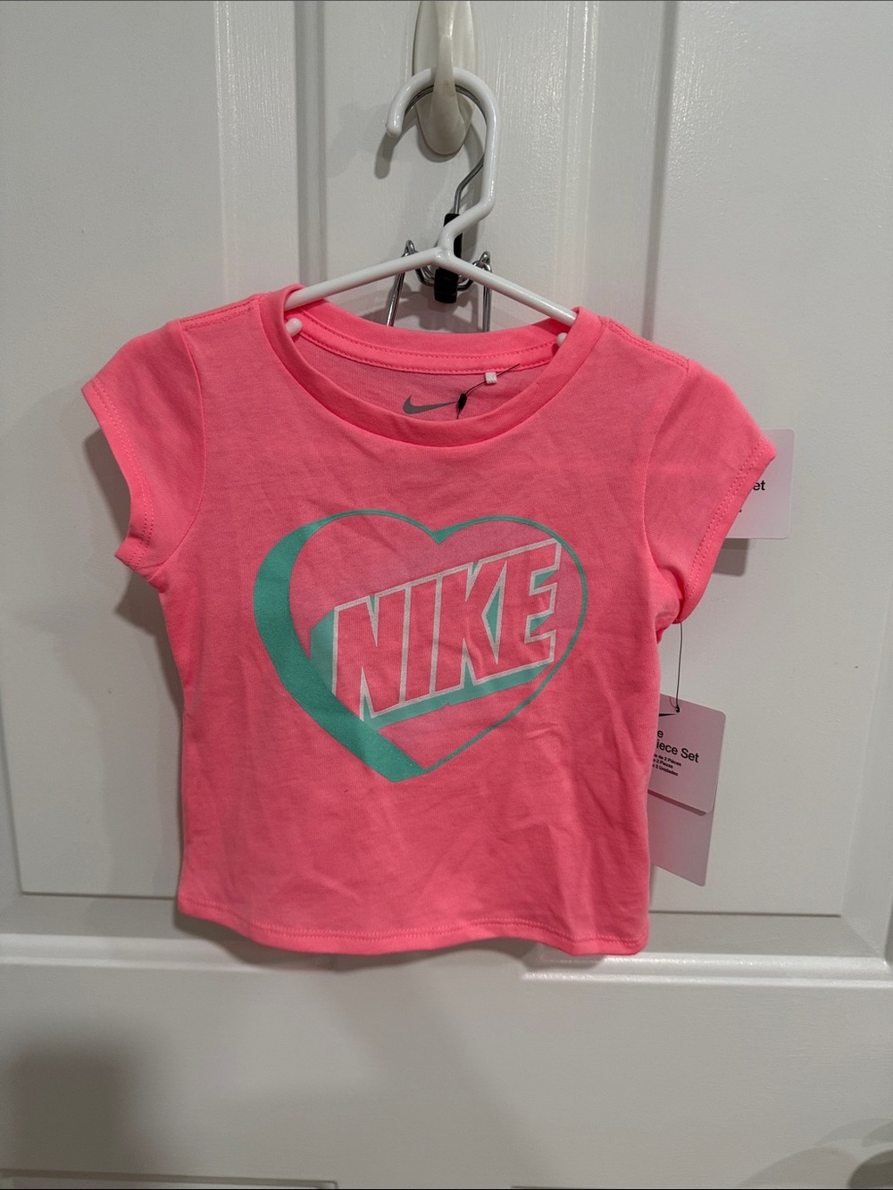 Nike Girls Pink Tee with Teal Heart Logo